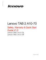Lenovo TAB 2 A10-70F Safety, Warranty & Quick Start Manual